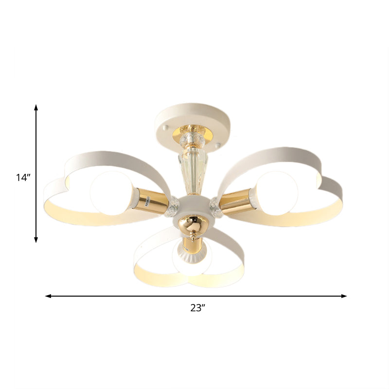 Living Room Heart/Flower Shade Ceiling Lamp Metal Nordic Style White Finish 3/5 Lights Ceiling Mount Light Clearhalo 'Ceiling Lights' 'Close To Ceiling Lights' 'Close to ceiling' 'Semi-flushmount' Lighting' 152918