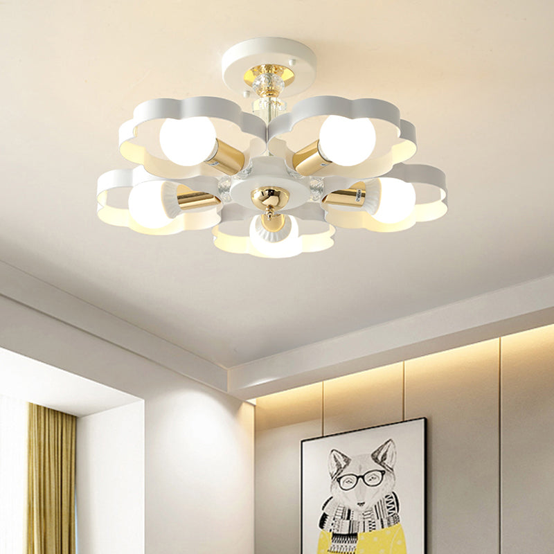 Living Room Heart/Flower Shade Ceiling Lamp Metal Nordic Style White Finish 3/5 Lights Ceiling Mount Light 5 White Flower Clearhalo 'Ceiling Lights' 'Close To Ceiling Lights' 'Close to ceiling' 'Semi-flushmount' Lighting' 152919