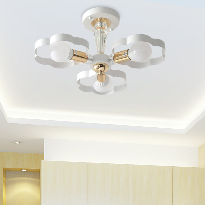 Living Room Heart/Flower Shade Ceiling Lamp Metal Nordic Style White Finish 3/5 Lights Ceiling Mount Light Clearhalo 'Ceiling Lights' 'Close To Ceiling Lights' 'Close to ceiling' 'Semi-flushmount' Lighting' 152923