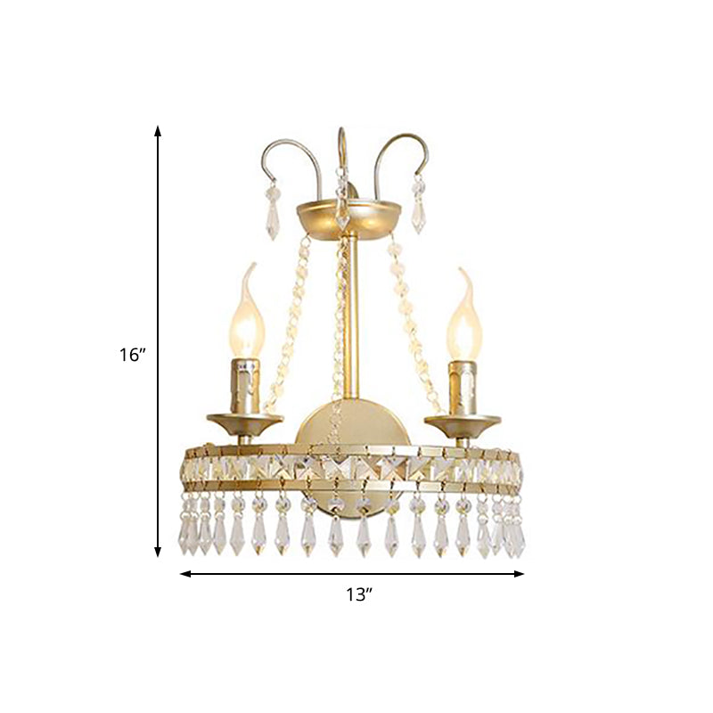 Metallic Exposed Wall Light with Crystal Decoration Vintage 2 Lights Wall Lamp in Gold for Hallway Clearhalo 'Modern wall lights' 'Modern' 'Wall Lamps & Sconces' 'Wall Lights' Lighting' 152957