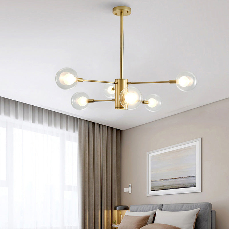 6/8 Lights Living Room Chandelier Lamp with Ball Clear Glass Shade Modern Gold Ceiling Hang Light Clearhalo 'Ceiling Lights' 'Chandeliers' 'Glass shade' 'Glass' 'Modern Chandeliers' 'Modern' Lighting' 152959