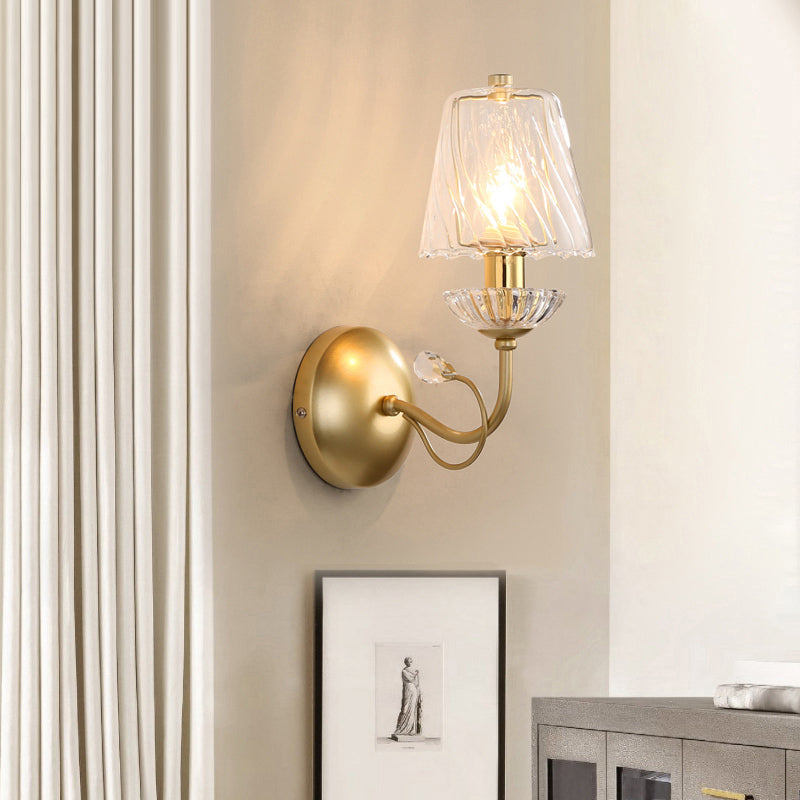 Swirl Glass Cone Wall Light with Crystal Deco Contemporary 1 Light Wall Mounted Lamp in Gold Clearhalo 'Modern wall lights' 'Modern' 'Wall Lamps & Sconces' 'Wall Lights' Lighting' 152972