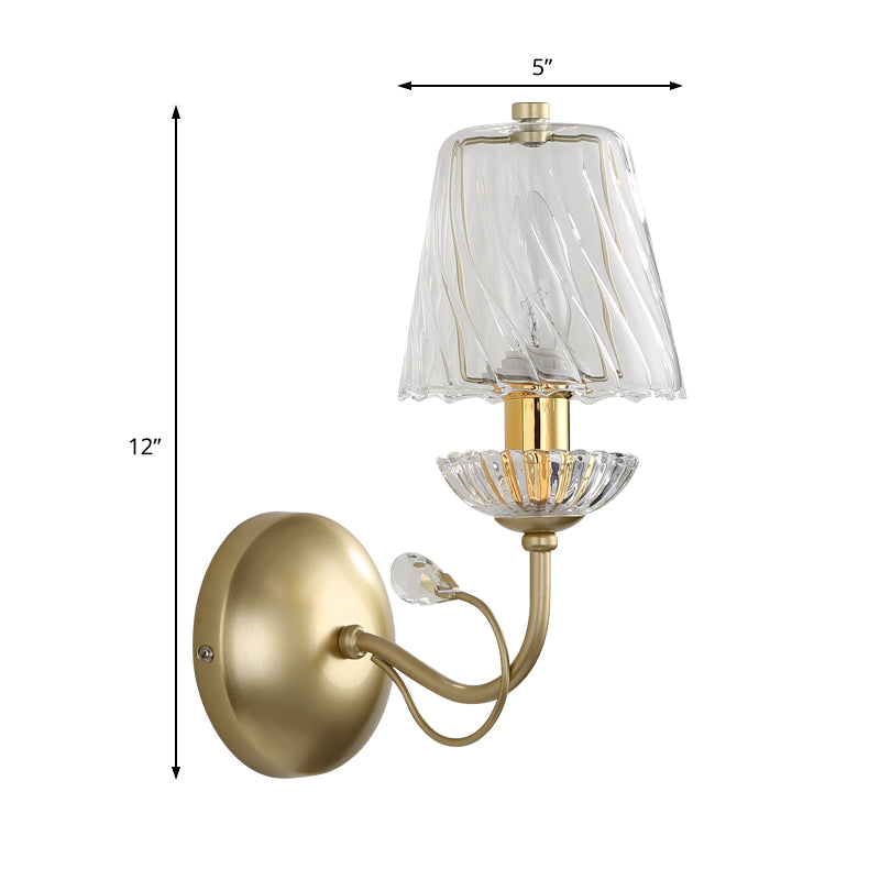 Swirl Glass Cone Wall Light with Crystal Deco Contemporary 1 Light Wall Mounted Lamp in Gold Clearhalo 'Modern wall lights' 'Modern' 'Wall Lamps & Sconces' 'Wall Lights' Lighting' 152974