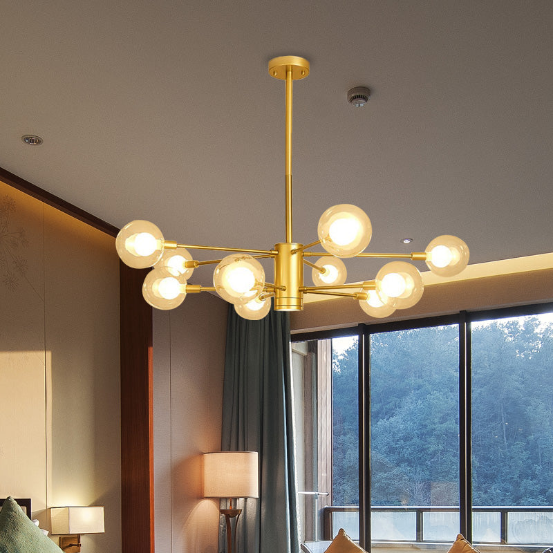 Clear Glass Globe Chandelier with Radial Design Modernist 10/12/16 Lights Hanging Light Fixture in Gold Clearhalo 'Ceiling Lights' 'Chandeliers' 'Glass shade' 'Glass' 'Modern Chandeliers' 'Modern' Lighting' 152977