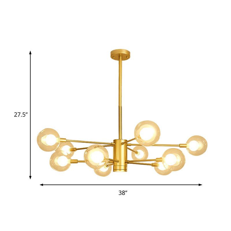 Clear Glass Globe Chandelier with Radial Design Modernist 10/12/16 Lights Hanging Light Fixture in Gold Clearhalo 'Ceiling Lights' 'Chandeliers' 'Glass shade' 'Glass' 'Modern Chandeliers' 'Modern' Lighting' 152979