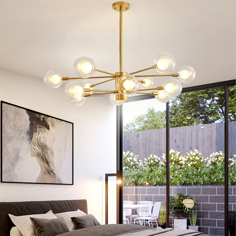 Clear Glass Globe Chandelier with Radial Design Modernist 10/12/16 Lights Hanging Light Fixture in Gold Clearhalo 'Ceiling Lights' 'Chandeliers' 'Glass shade' 'Glass' 'Modern Chandeliers' 'Modern' Lighting' 152981