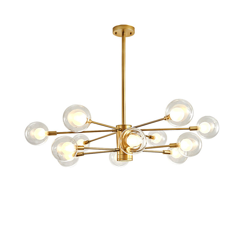 Clear Glass Globe Chandelier with Radial Design Modernist 10/12/16 Lights Hanging Light Fixture in Gold Clearhalo 'Ceiling Lights' 'Chandeliers' 'Glass shade' 'Glass' 'Modern Chandeliers' 'Modern' Lighting' 152982