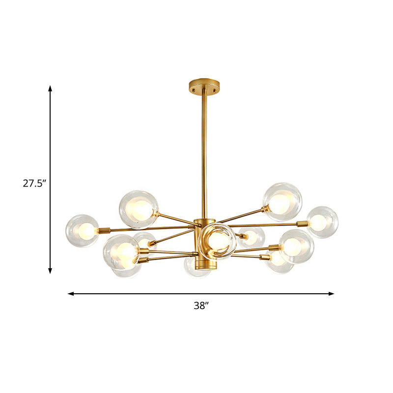 Clear Glass Globe Chandelier with Radial Design Modernist 10/12/16 Lights Hanging Light Fixture in Gold Clearhalo 'Ceiling Lights' 'Chandeliers' 'Glass shade' 'Glass' 'Modern Chandeliers' 'Modern' Lighting' 152983