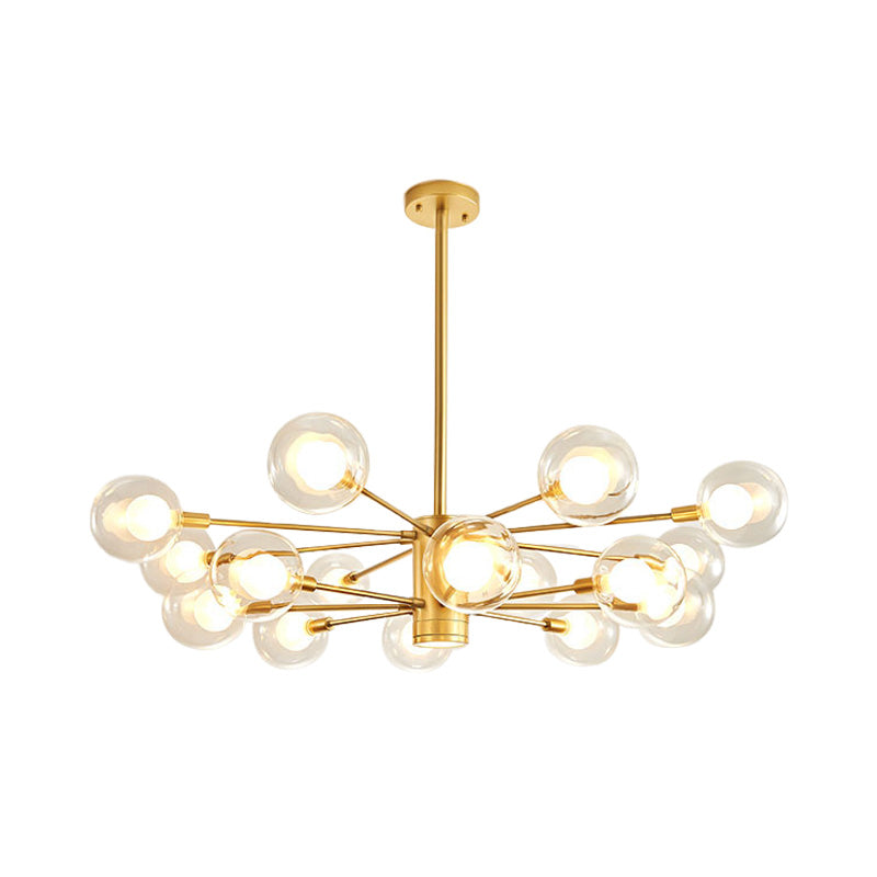 Clear Glass Globe Chandelier with Radial Design Modernist 10/12/16 Lights Hanging Light Fixture in Gold Clearhalo 'Ceiling Lights' 'Chandeliers' 'Glass shade' 'Glass' 'Modern Chandeliers' 'Modern' Lighting' 152986