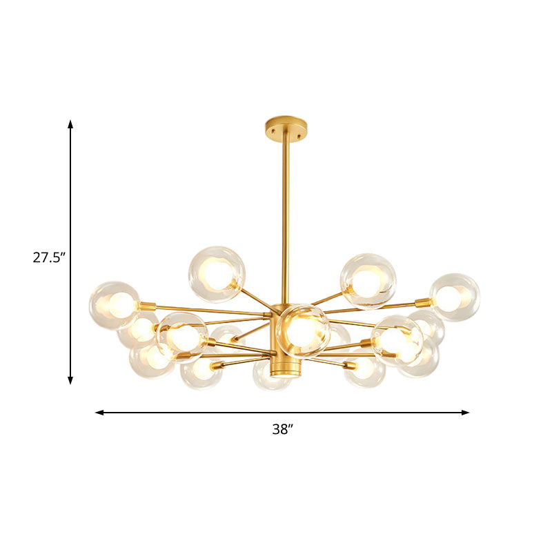 Clear Glass Globe Chandelier with Radial Design Modernist 10/12/16 Lights Hanging Light Fixture in Gold Clearhalo 'Ceiling Lights' 'Chandeliers' 'Glass shade' 'Glass' 'Modern Chandeliers' 'Modern' Lighting' 152987