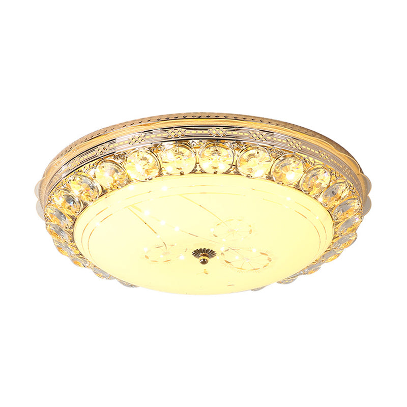 Modern Bowl Ceiling Light Fixture Opal Glass Led Flushmount Light with Round/Square Crystal Accent in White Clearhalo 'Ceiling Lights' 'Close To Ceiling Lights' 'Close to ceiling' 'Flush mount' Lighting' 152990