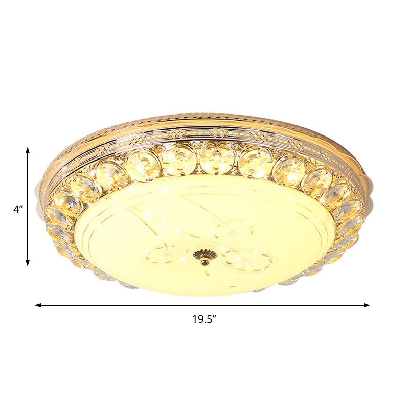 Modern Bowl Ceiling Light Fixture Opal Glass Led Flushmount Light with Round/Square Crystal Accent in White Clearhalo 'Ceiling Lights' 'Close To Ceiling Lights' 'Close to ceiling' 'Flush mount' Lighting' 152991