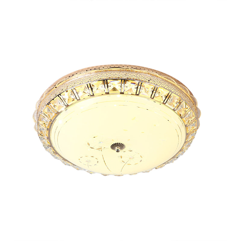 Modern Bowl Ceiling Light Fixture Opal Glass Led Flushmount Light with Round/Square Crystal Accent in White Clearhalo 'Ceiling Lights' 'Close To Ceiling Lights' 'Close to ceiling' 'Flush mount' Lighting' 152995