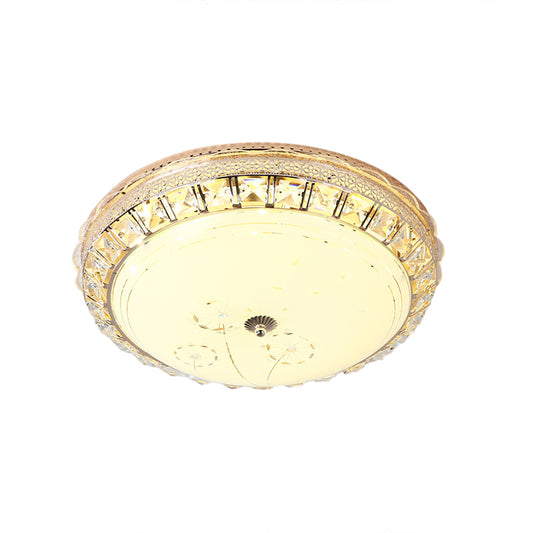 Modern Bowl Ceiling Light Fixture Opal Glass Led Flushmount Light with Round/Square Crystal Accent in White Clearhalo 'Ceiling Lights' 'Close To Ceiling Lights' 'Close to ceiling' 'Flush mount' Lighting' 152995