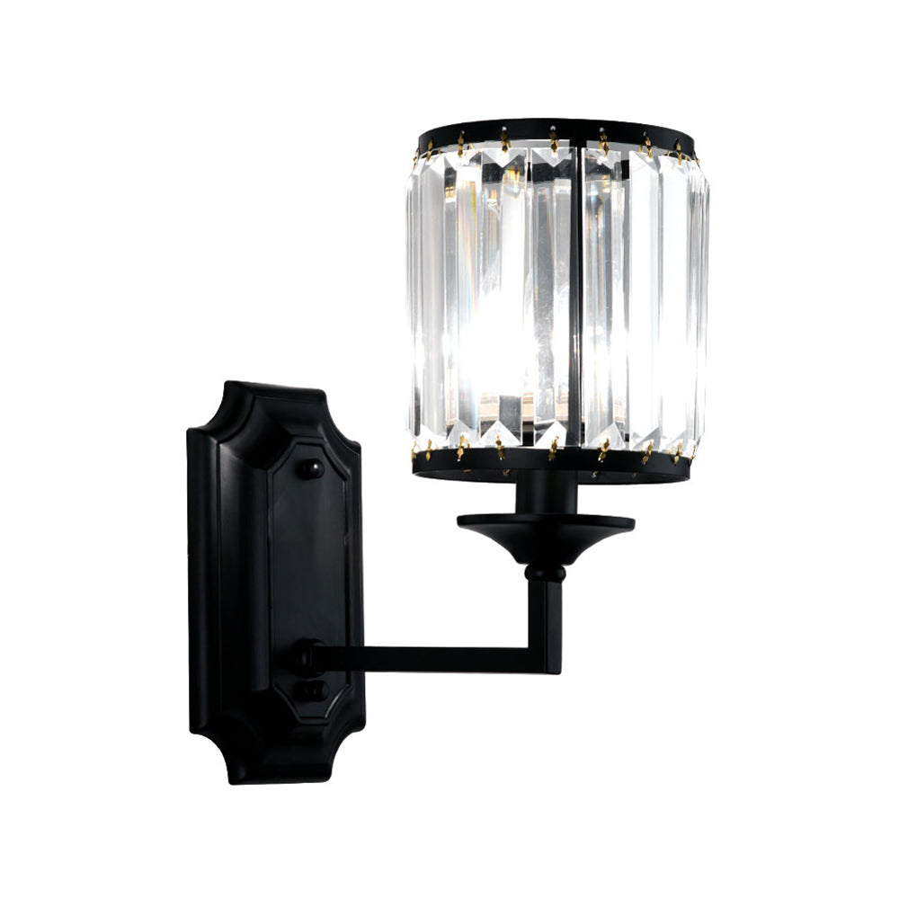 Metallic Cylinder Wall Lamp Fixture Modern 1 Light Wall Sconce with Clear Crystal Prism in Black for Corridor Clearhalo 'Modern wall lights' 'Modern' 'Wall Lamps & Sconces' 'Wall Lights' Lighting' 153030