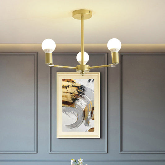 Modern Radial Metal Chandelier 3/4/6 Lights Hanging Ceiling Light in Gold for Bedroom with Bare Bulb Clearhalo 'Ceiling Lights' 'Chandeliers' 'Modern Chandeliers' 'Modern' Lighting' 153037