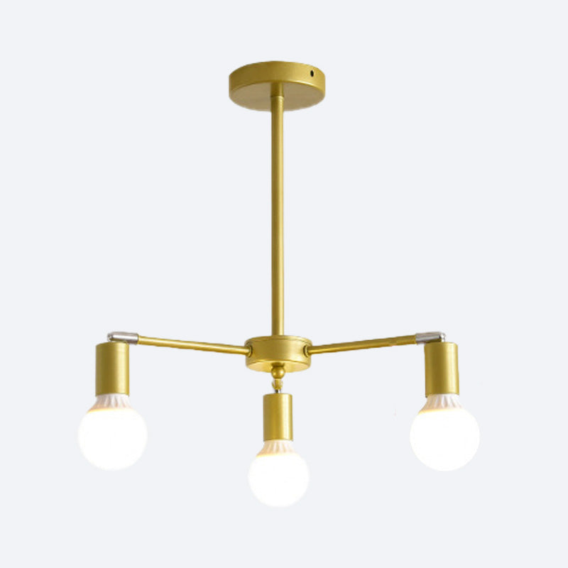 Modern Radial Metal Chandelier 3/4/6 Lights Hanging Ceiling Light in Gold for Bedroom with Bare Bulb 3 Gold Clearhalo 'Ceiling Lights' 'Chandeliers' 'Modern Chandeliers' 'Modern' Lighting' 153038