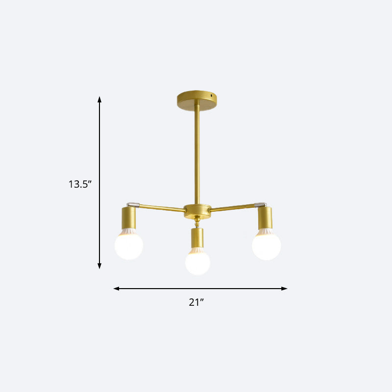 Modern Radial Metal Chandelier 3/4/6 Lights Hanging Ceiling Light in Gold for Bedroom with Bare Bulb Clearhalo 'Ceiling Lights' 'Chandeliers' 'Modern Chandeliers' 'Modern' Lighting' 153039