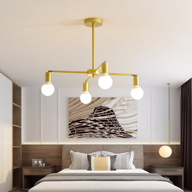 Modern Radial Metal Chandelier 3/4/6 Lights Hanging Ceiling Light in Gold for Bedroom with Bare Bulb 4 Gold Clearhalo 'Ceiling Lights' 'Chandeliers' 'Modern Chandeliers' 'Modern' Lighting' 153040