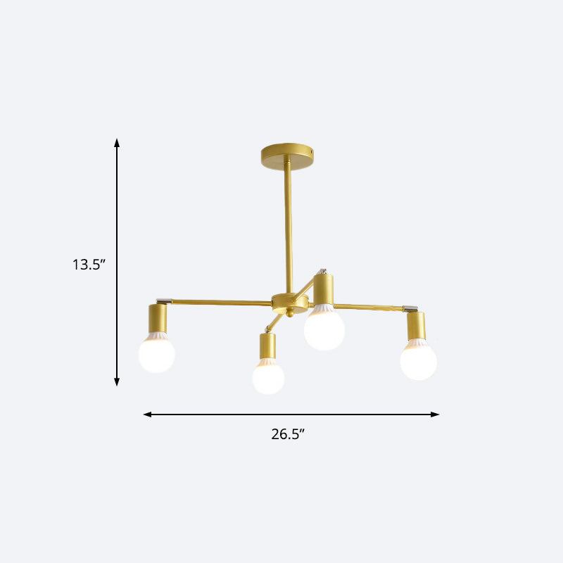 Modern Radial Metal Chandelier 3/4/6 Lights Hanging Ceiling Light in Gold for Bedroom with Bare Bulb Clearhalo 'Ceiling Lights' 'Chandeliers' 'Modern Chandeliers' 'Modern' Lighting' 153042