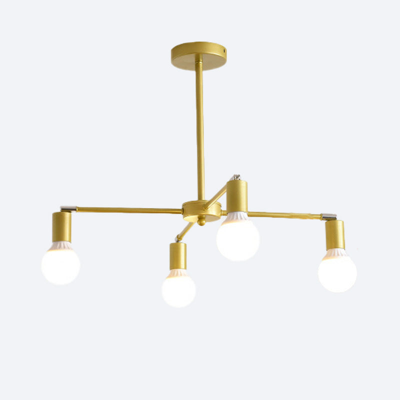 Modern Radial Metal Chandelier 3/4/6 Lights Hanging Ceiling Light in Gold for Bedroom with Bare Bulb Clearhalo 'Ceiling Lights' 'Chandeliers' 'Modern Chandeliers' 'Modern' Lighting' 153043