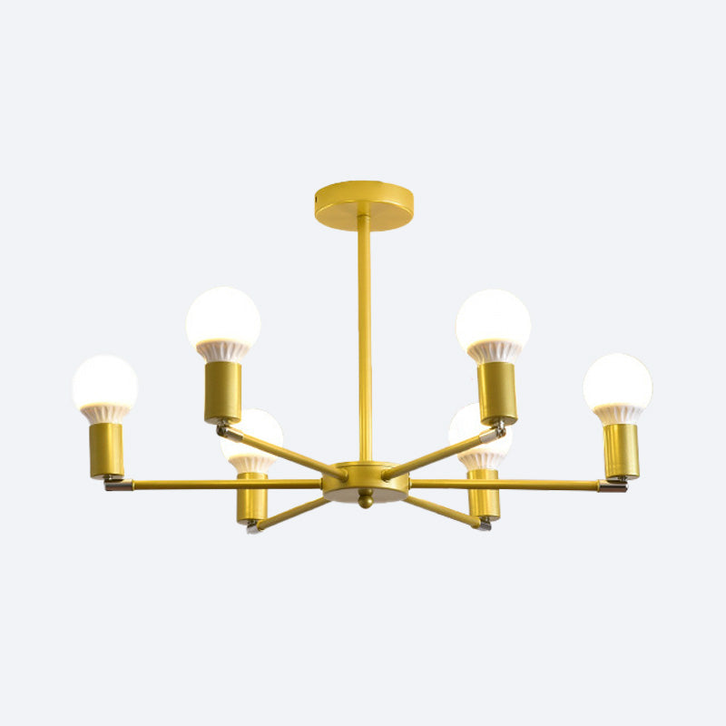 Modern Radial Metal Chandelier 3/4/6 Lights Hanging Ceiling Light in Gold for Bedroom with Bare Bulb Clearhalo 'Ceiling Lights' 'Chandeliers' 'Modern Chandeliers' 'Modern' Lighting' 153046