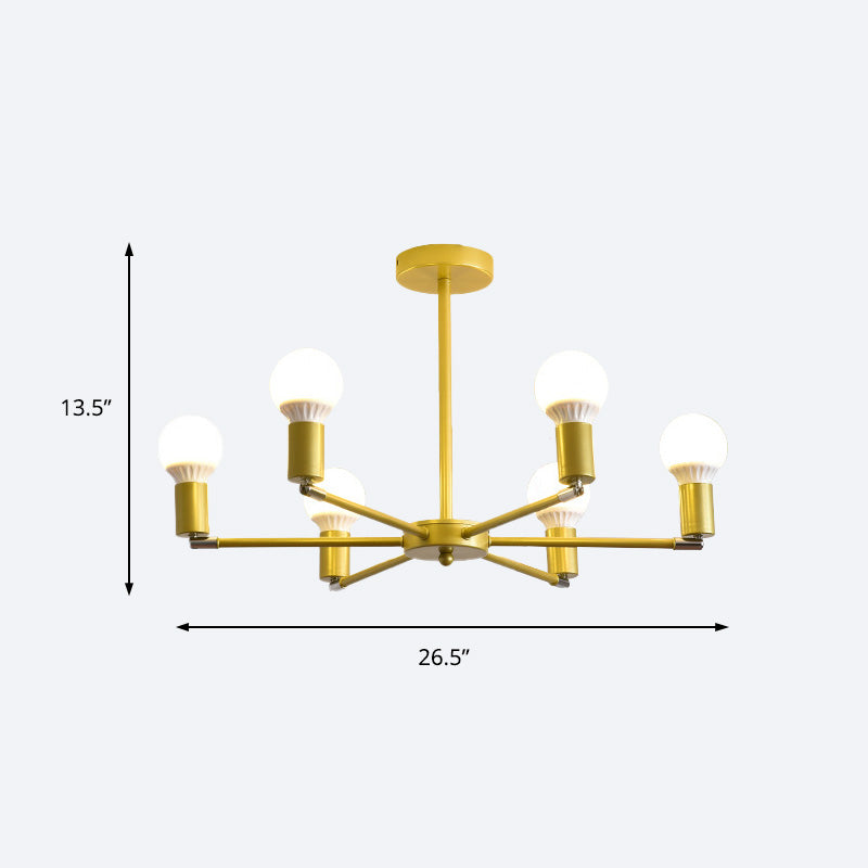 Modern Radial Metal Chandelier 3/4/6 Lights Hanging Ceiling Light in Gold for Bedroom with Bare Bulb Clearhalo 'Ceiling Lights' 'Chandeliers' 'Modern Chandeliers' 'Modern' Lighting' 153047