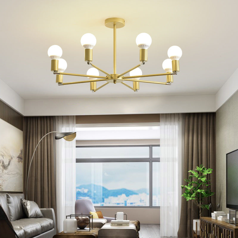 Modern Radial Metal Chandelier 3/4/6 Lights Hanging Ceiling Light in Gold for Bedroom with Bare Bulb 8 Gold Clearhalo 'Ceiling Lights' 'Chandeliers' 'Modern Chandeliers' 'Modern' Lighting' 153048