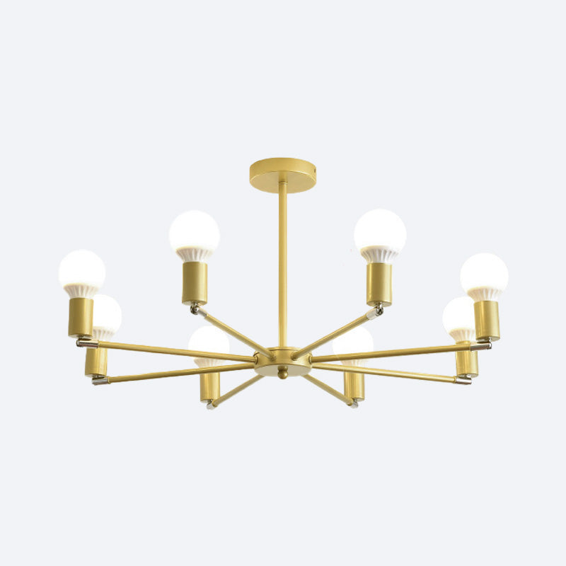 Modern Radial Metal Chandelier 3/4/6 Lights Hanging Ceiling Light in Gold for Bedroom with Bare Bulb Clearhalo 'Ceiling Lights' 'Chandeliers' 'Modern Chandeliers' 'Modern' Lighting' 153050