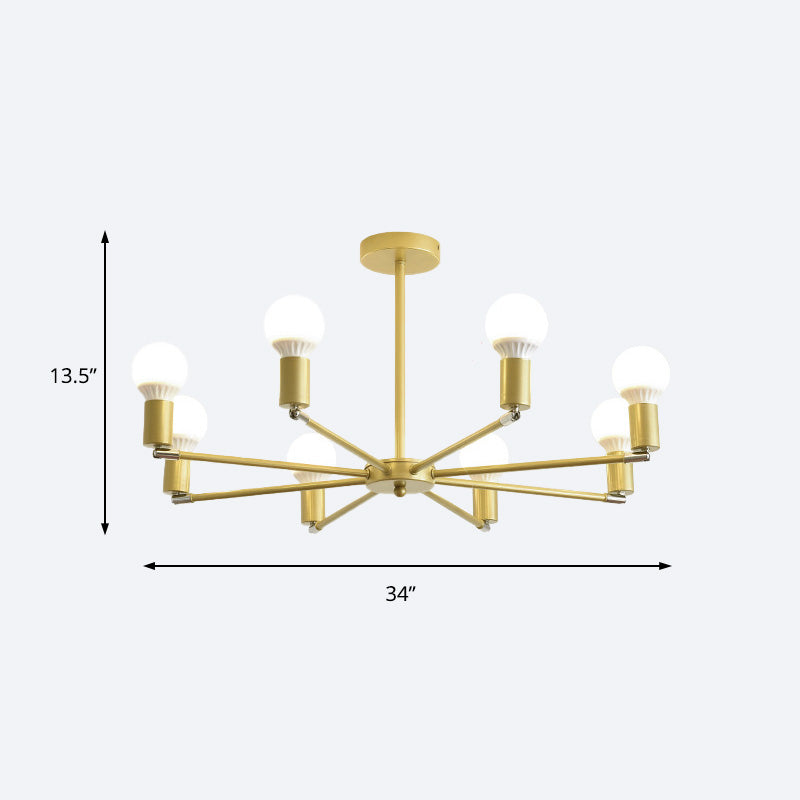 Modern Radial Metal Chandelier 3/4/6 Lights Hanging Ceiling Light in Gold for Bedroom with Bare Bulb Clearhalo 'Ceiling Lights' 'Chandeliers' 'Modern Chandeliers' 'Modern' Lighting' 153051