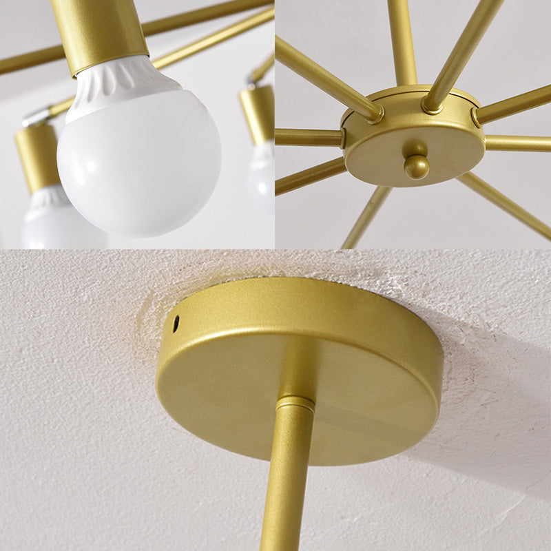 Modern Radial Metal Chandelier 3/4/6 Lights Hanging Ceiling Light in Gold for Bedroom with Bare Bulb Clearhalo 'Ceiling Lights' 'Chandeliers' 'Modern Chandeliers' 'Modern' Lighting' 153052