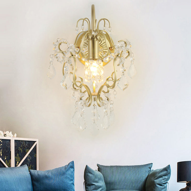 Geometric Wall Lamp Vintage Style Metallic 1 Light Sconce Lighting with Clear Crystal Bead in Gold Finish Clearhalo 'Modern wall lights' 'Modern' 'Wall Lamps & Sconces' 'Wall Lights' Lighting' 153064