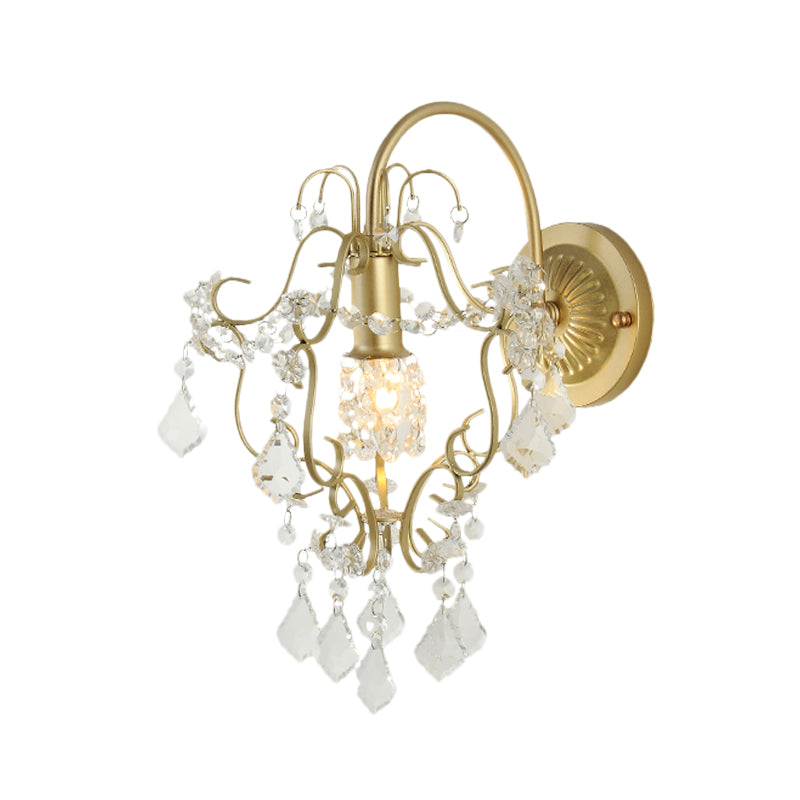 Geometric Wall Lamp Vintage Style Metallic 1 Light Sconce Lighting with Clear Crystal Bead in Gold Finish Clearhalo 'Modern wall lights' 'Modern' 'Wall Lamps & Sconces' 'Wall Lights' Lighting' 153065