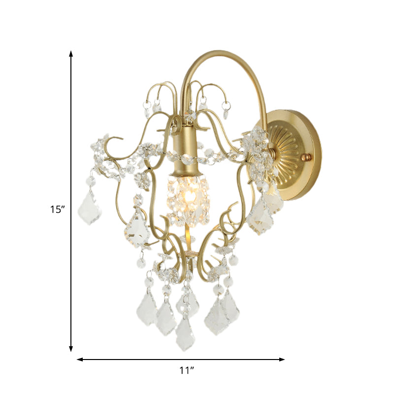 Geometric Wall Lamp Vintage Style Metallic 1 Light Sconce Lighting with Clear Crystal Bead in Gold Finish Clearhalo 'Modern wall lights' 'Modern' 'Wall Lamps & Sconces' 'Wall Lights' Lighting' 153066