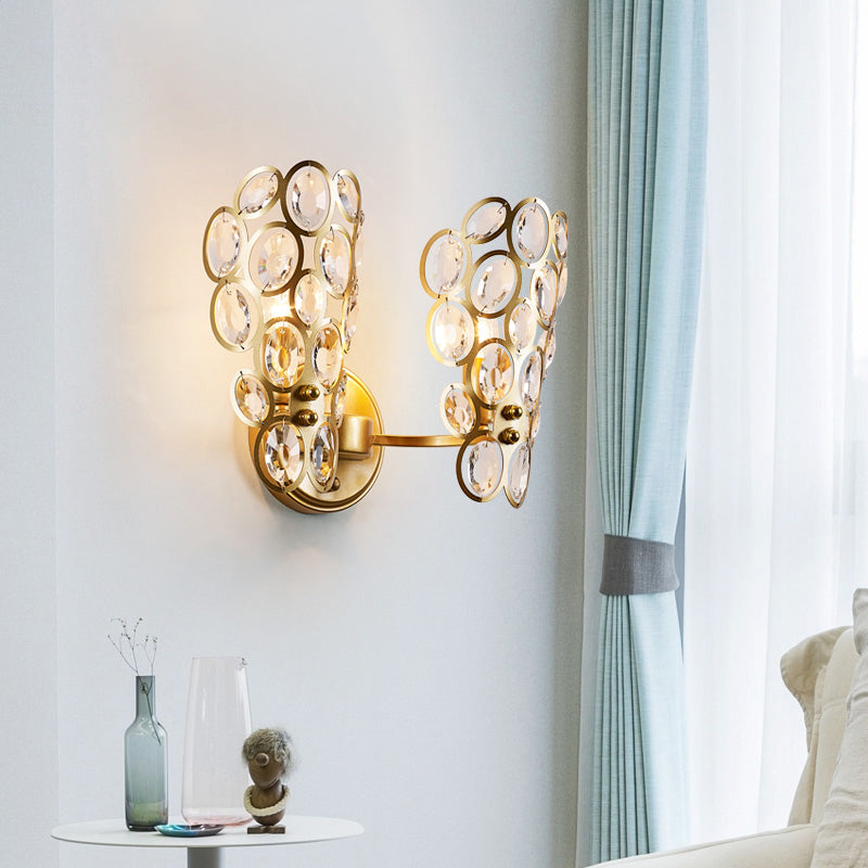 Circles Wall Sconce Light Modern Metal 2 Lights Wall Mounted Lamp with Clear Crystal Deco in Gold for Bedroom Clearhalo 'Modern wall lights' 'Modern' 'Wall Lamps & Sconces' 'Wall Lights' Lighting' 153081