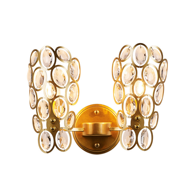 Circles Wall Sconce Light Modern Metal 2 Lights Wall Mounted Lamp with Clear Crystal Deco in Gold for Bedroom Clearhalo 'Modern wall lights' 'Modern' 'Wall Lamps & Sconces' 'Wall Lights' Lighting' 153082