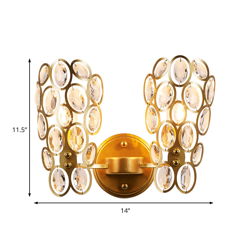 Circles Wall Sconce Light Modern Metal 2 Lights Wall Mounted Lamp with Clear Crystal Deco in Gold for Bedroom Clearhalo 'Modern wall lights' 'Modern' 'Wall Lamps & Sconces' 'Wall Lights' Lighting' 153083