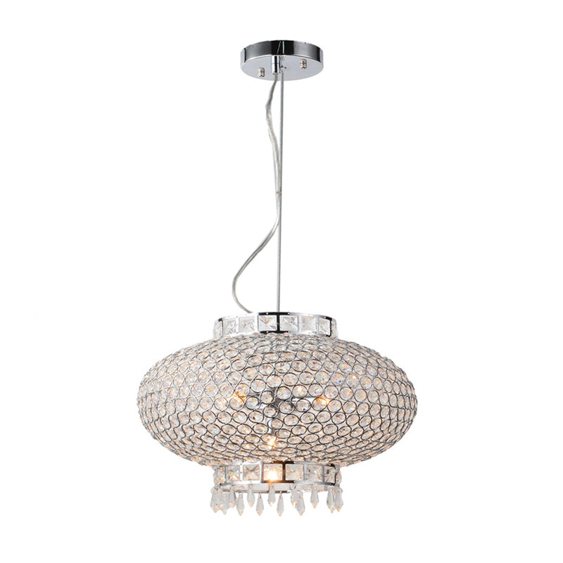 Chrome Finish Lantern Chandelier Lighting Contemporary Metal 4 Lights Hanging Light with Clear Crystal Bead Clearhalo 'Ceiling Lights' 'Chandeliers' 'Modern Chandeliers' 'Modern' Lighting' 153105