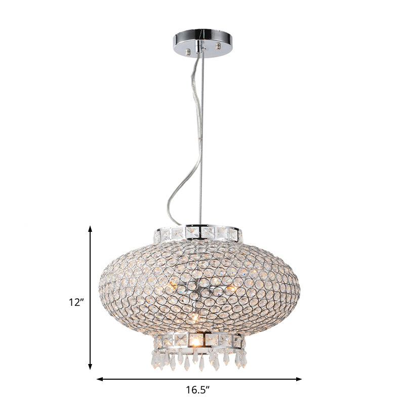 Chrome Finish Lantern Chandelier Lighting Contemporary Metal 4 Lights Hanging Light with Clear Crystal Bead Clearhalo 'Ceiling Lights' 'Chandeliers' 'Modern Chandeliers' 'Modern' Lighting' 153106