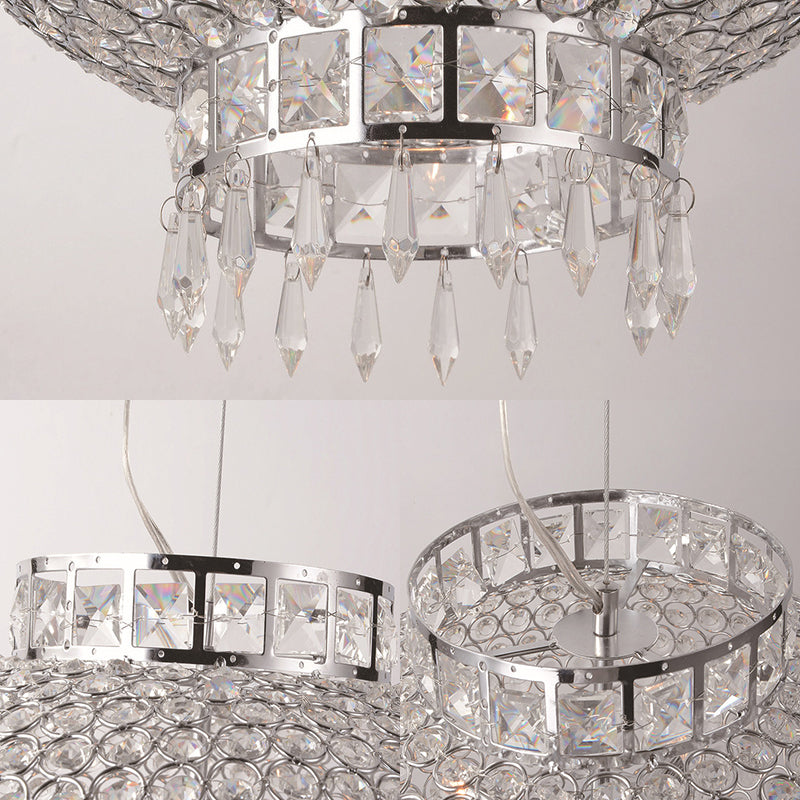 Chrome Finish Lantern Chandelier Lighting Contemporary Metal 4 Lights Hanging Light with Clear Crystal Bead Clearhalo 'Ceiling Lights' 'Chandeliers' 'Modern Chandeliers' 'Modern' Lighting' 153107