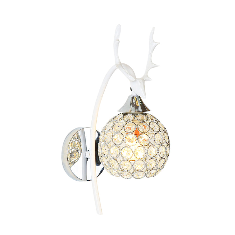 Metal Deer Head Wall Sconce Lodge Style 1/2-Bulb Wall Mount Light with Crystal Dome Shade in Chrome/Gold Clearhalo 'Modern wall lights' 'Modern' 'Wall Lamps & Sconces' 'Wall Lights' Lighting' 153121