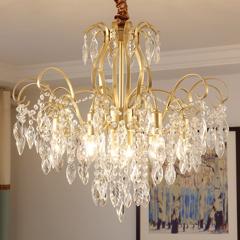 Golden Geometric Chandelier Lamp Crystal and Metal Vintage 7/8 Lights Hanging Pendant Light, 19.5"/23.5" W Clearhalo 'Ceiling Lights' 'Chandeliers' 'Modern Chandeliers' 'Modern' Lighting' 153128