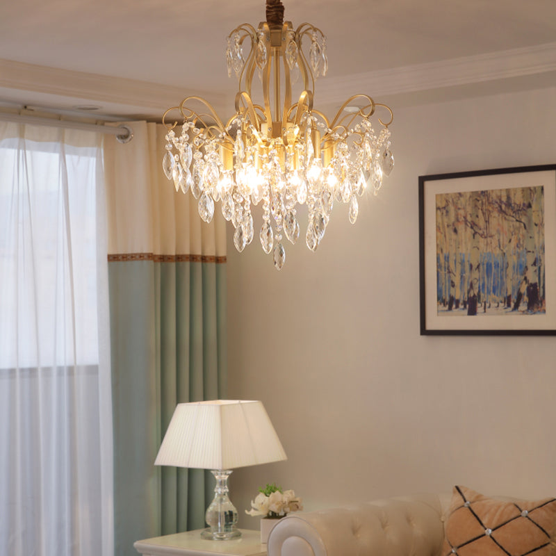 Golden Geometric Chandelier Lamp Crystal and Metal Vintage 7/8 Lights Hanging Pendant Light, 19.5"/23.5" W Gold 23.5" Clearhalo 'Ceiling Lights' 'Chandeliers' 'Modern Chandeliers' 'Modern' Lighting' 153129