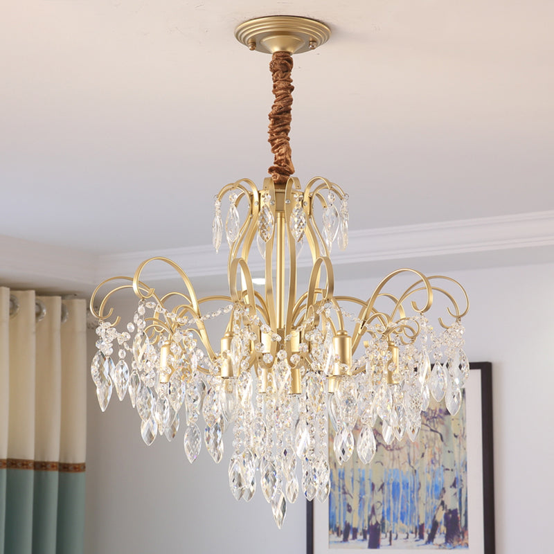 Golden Geometric Chandelier Lamp Crystal and Metal Vintage 7/8 Lights Hanging Pendant Light, 19.5"/23.5" W Clearhalo 'Ceiling Lights' 'Chandeliers' 'Modern Chandeliers' 'Modern' Lighting' 153130