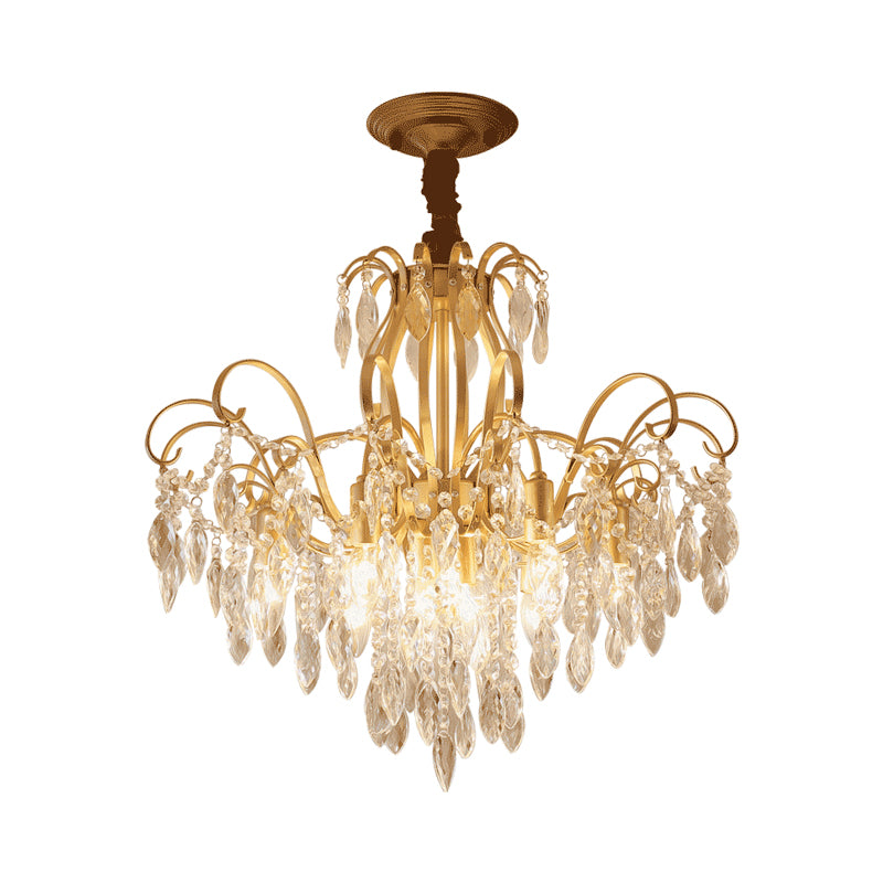 Golden Geometric Chandelier Lamp Crystal and Metal Vintage 7/8 Lights Hanging Pendant Light, 19.5"/23.5" W Clearhalo 'Ceiling Lights' 'Chandeliers' 'Modern Chandeliers' 'Modern' Lighting' 153131