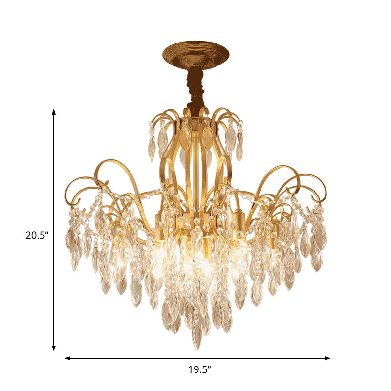 Golden Geometric Chandelier Lamp Crystal and Metal Vintage 7/8 Lights Hanging Pendant Light, 19.5"/23.5" W Clearhalo 'Ceiling Lights' 'Chandeliers' 'Modern Chandeliers' 'Modern' Lighting' 153132