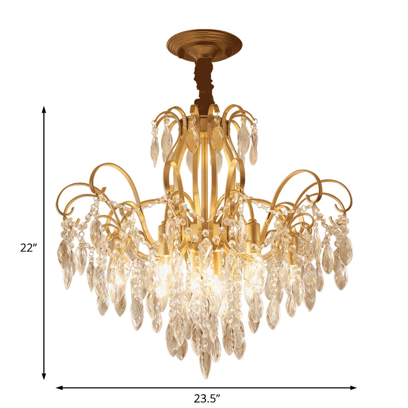 Golden Geometric Chandelier Lamp Crystal and Metal Vintage 7/8 Lights Hanging Pendant Light, 19.5"/23.5" W Clearhalo 'Ceiling Lights' 'Chandeliers' 'Modern Chandeliers' 'Modern' Lighting' 153133