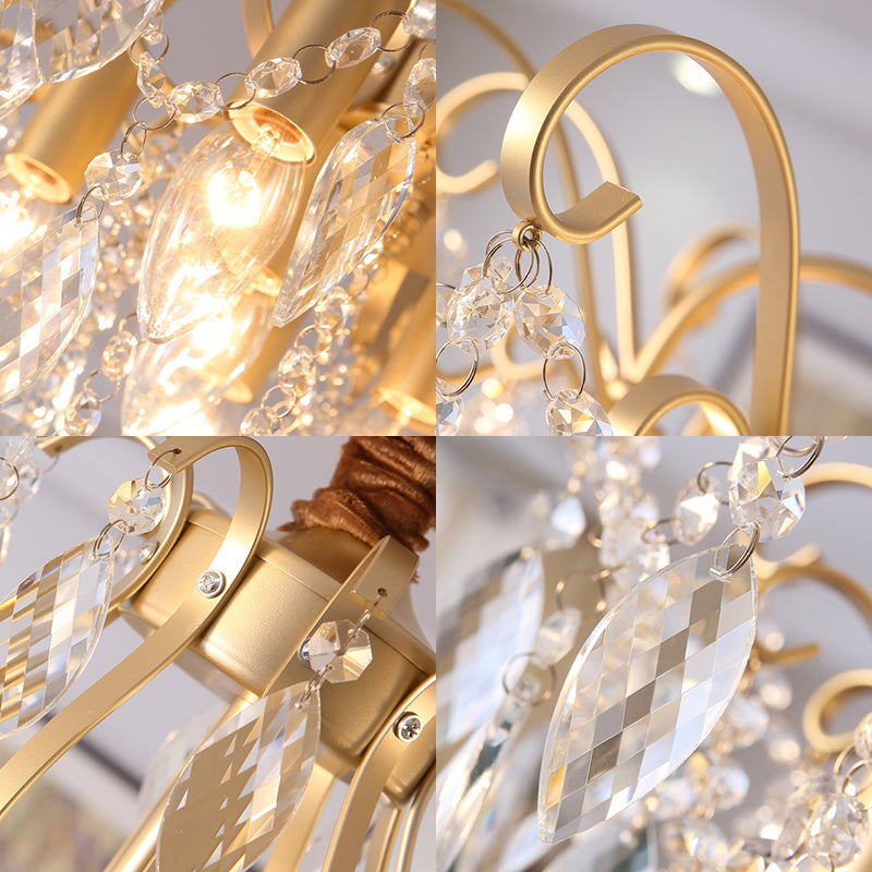 Golden Geometric Chandelier Lamp Crystal and Metal Vintage 7/8 Lights Hanging Pendant Light, 19.5"/23.5" W Clearhalo 'Ceiling Lights' 'Chandeliers' 'Modern Chandeliers' 'Modern' Lighting' 153134