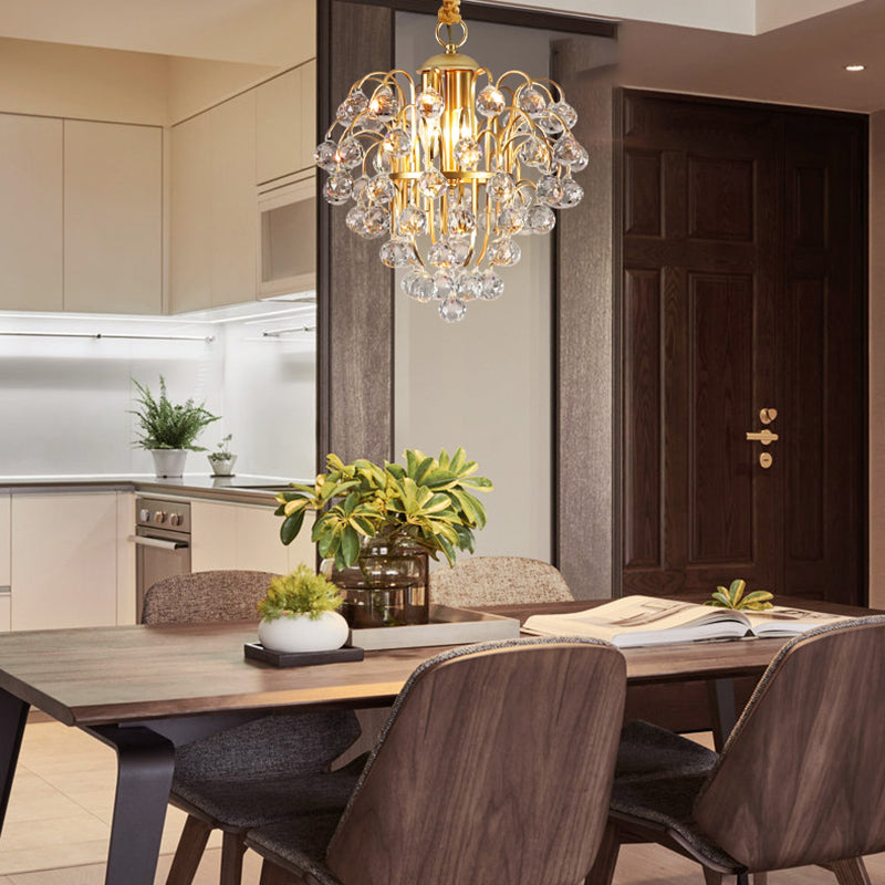 Clear Crystal Ball Pendant Lighting Contemporary 3 Lights Ceiling Hanging Light in Golden for Dining Room Gold Clearhalo 'Ceiling Lights' 'Chandeliers' 'Modern Chandeliers' 'Modern' Lighting' 153152