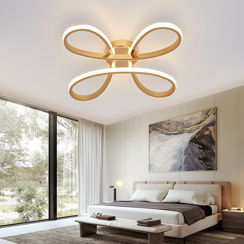 Nordic Clover Flush Mount Light Acrylic Gold LED Ceiling Flush Mount for Bedroom in Warm/White, 21.5"/25.5" Wide Gold Warm Clearhalo 'Ceiling Lights' 'Close To Ceiling Lights' 'Close to ceiling' 'Semi-flushmount' Lighting' 153156